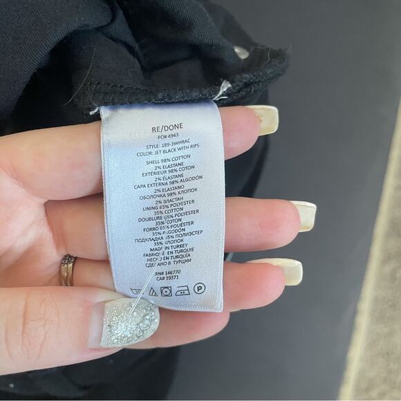 RE/DONE 90's High Rise Ankle Crop Jeans Jet Black With Rips - Picture 7 of 8